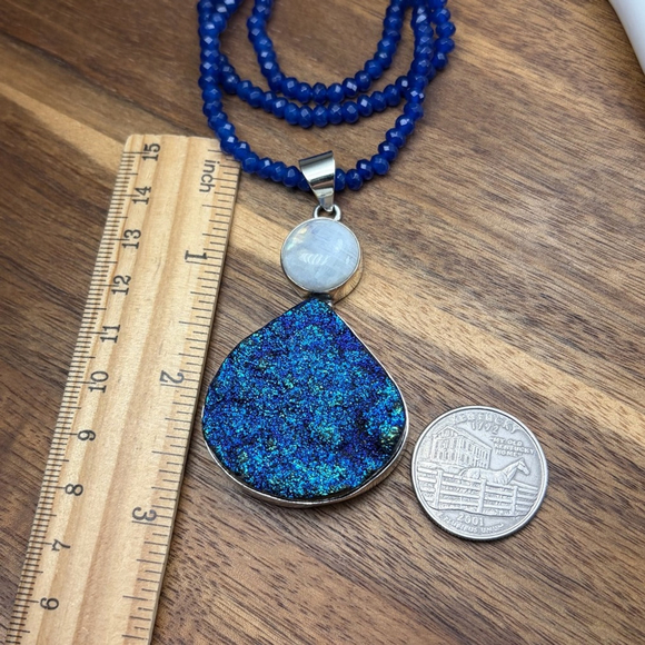 Genuine Titanium Druzy Quartz Moonstone Pendant Necklace Jewelry Set Lot 925 - Picture 11 of 11